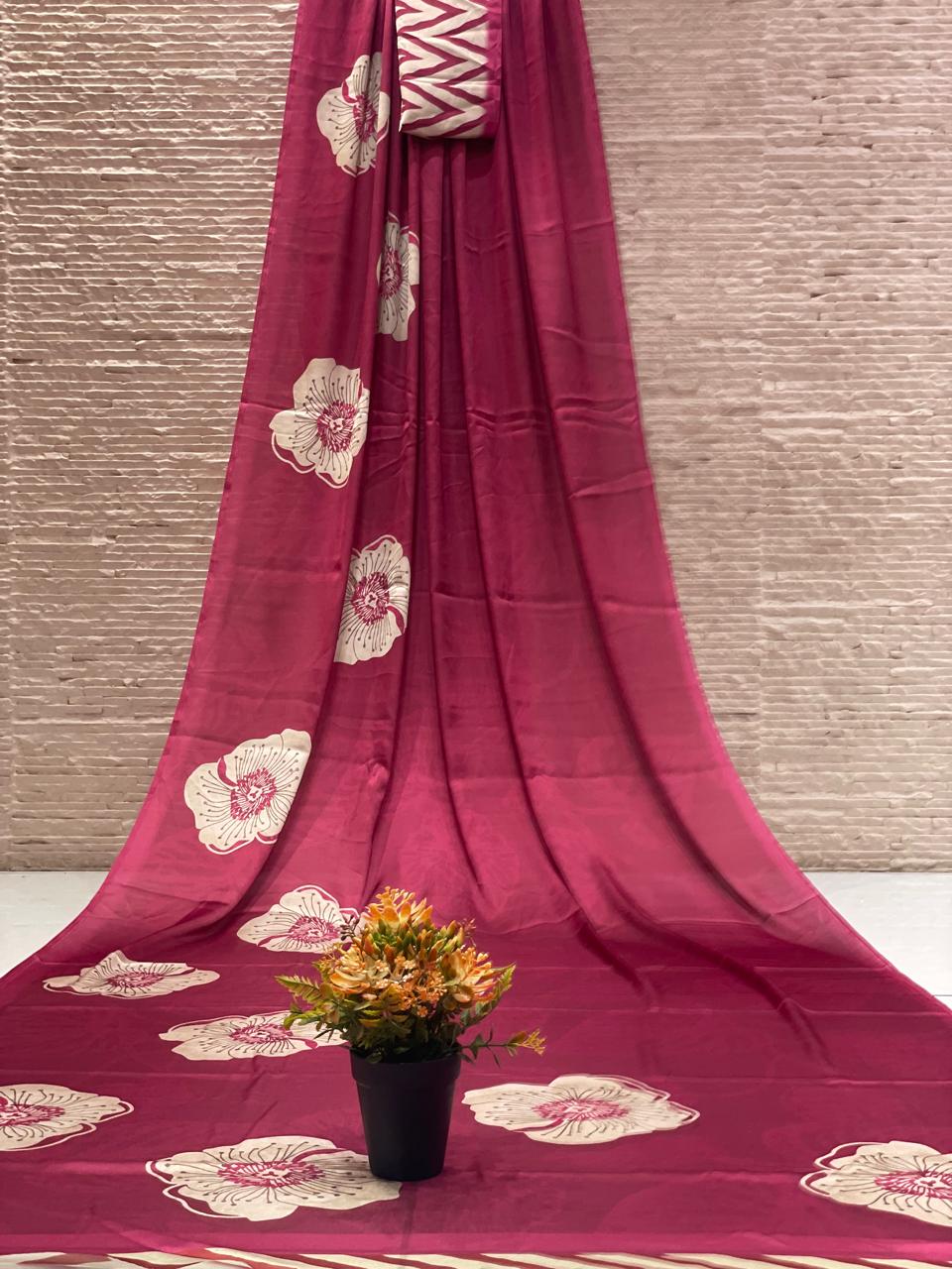 Magenta beige floral printed saree